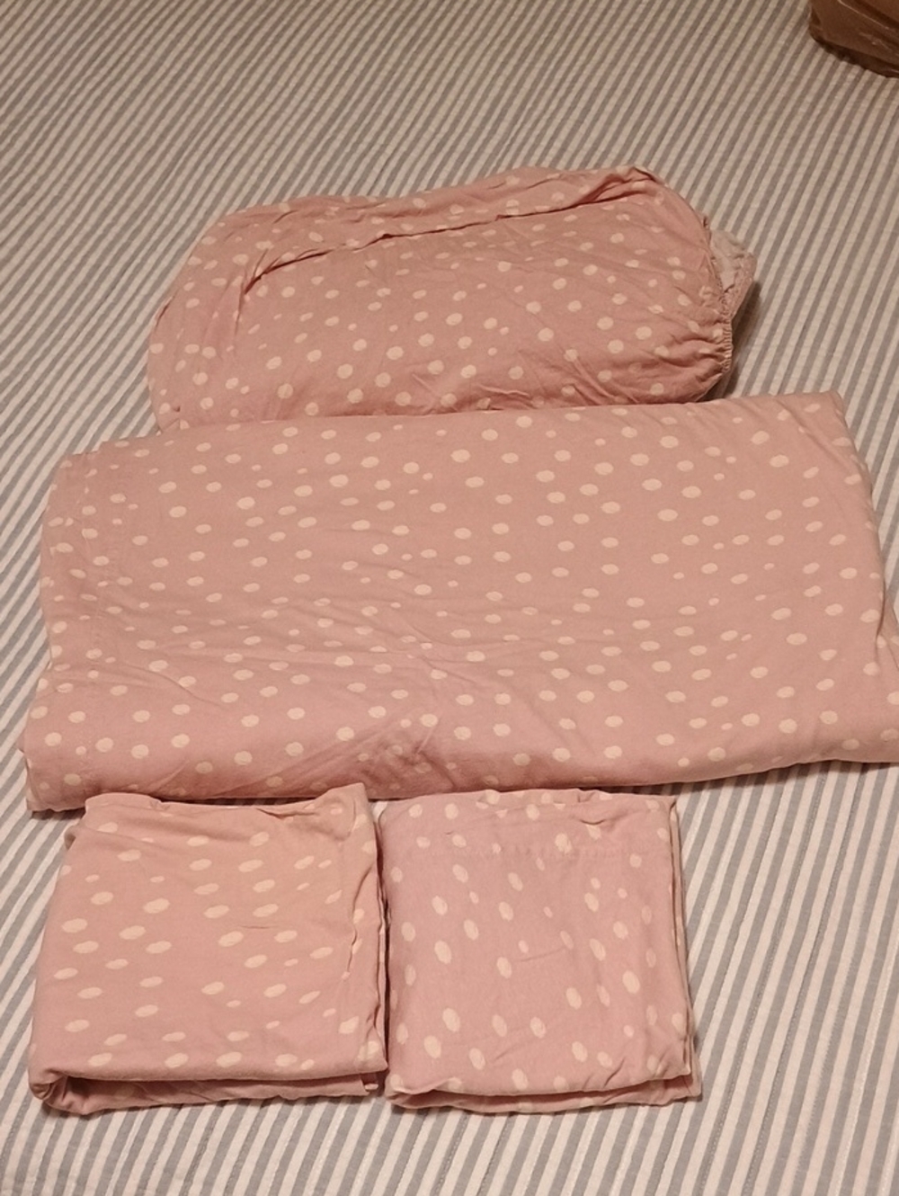 Queen Size Pink Polka Dot Home Bedding Set - Soft Pink Bed Linen